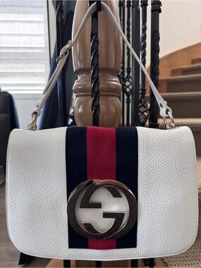 Gucci U White Pebbled Calfskin Leather Blondie Hobo Bag